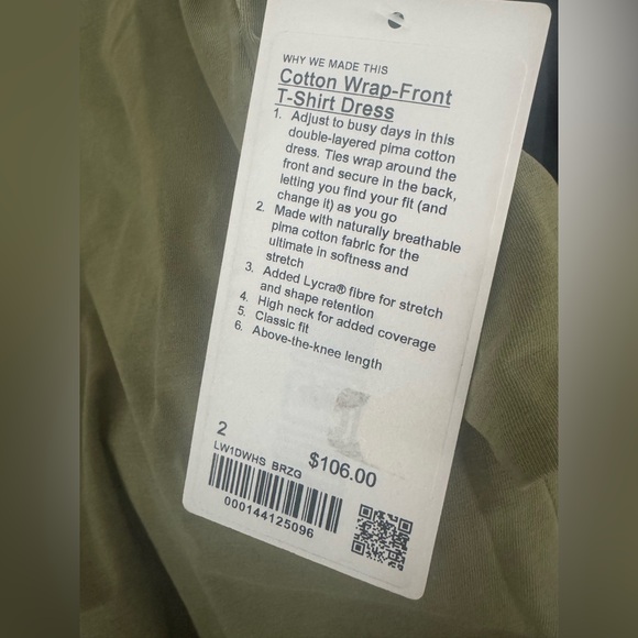 NWT $106 Lululemon Cotton Wrap Front T-Shirt Dress Size 2 Bronze Green - Picture 7 of 7